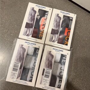 New Jack & Jones 4-Pack Boxer Briefs in Black, White, Gray and Orange Accent